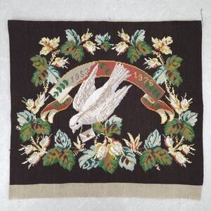 VTG Handstitched Needlepoint Dove Sampler Brown Unframed Floral Botanical 22x18